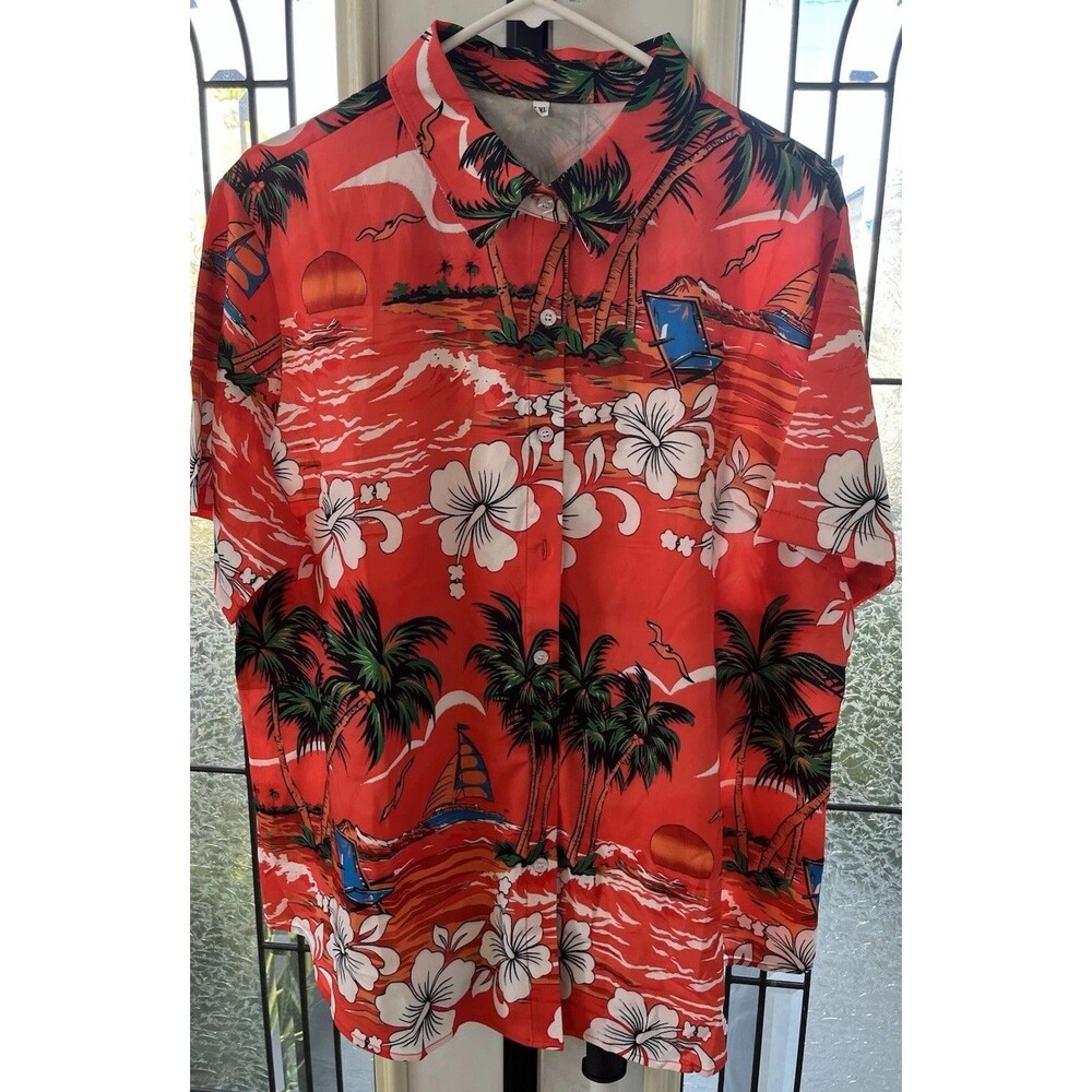 Hawaiian Men’s Shirt XXL Orange Short Sleeve Button Up Vibrant Outdoor Resort